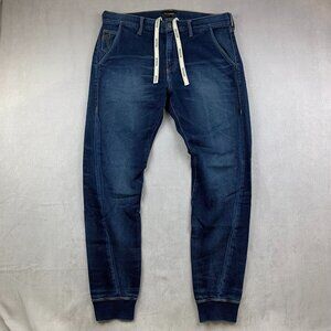 True Religion Mens Pants 33 Blue Jogger Jeans Tapered Runner Drawstring 33x32